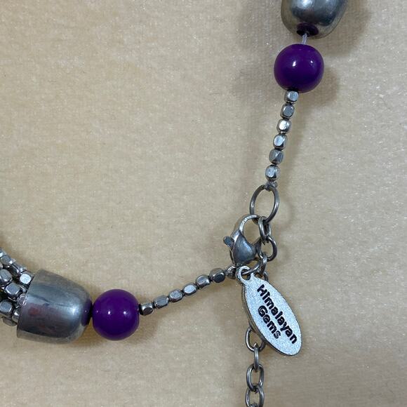 Himalayan Gems Purple Silver Multi Strand Necklace Beaded - Picture 7 of 9